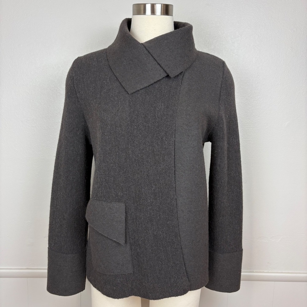 Womens Charcoal Asymmetrical Collar Jacket